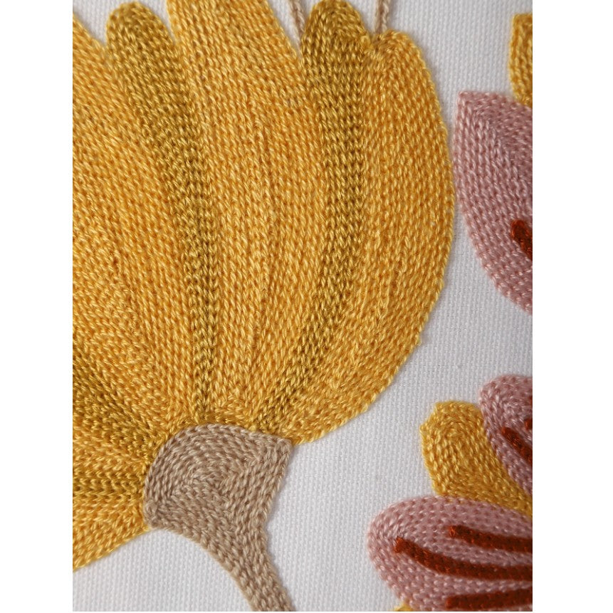 Crewel Embroidered Floral Throw Pillow Cover