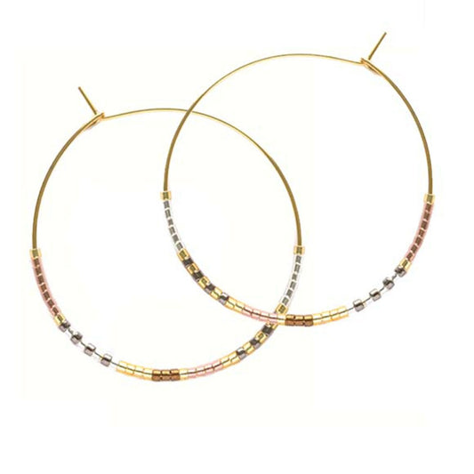 Miyuki Delica Beaded Hoop Earrings (Champagne)