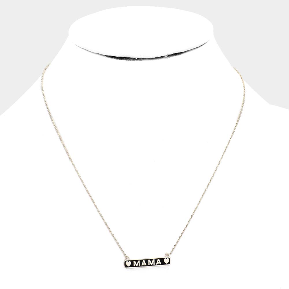 Brass Metal Enamel Mama Pendant Necklace (Black)