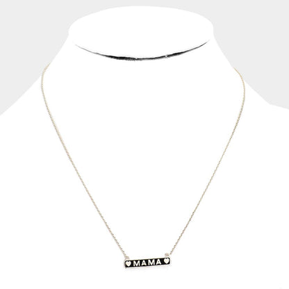 Brass Metal Enamel Mama Pendant Necklace (Black)