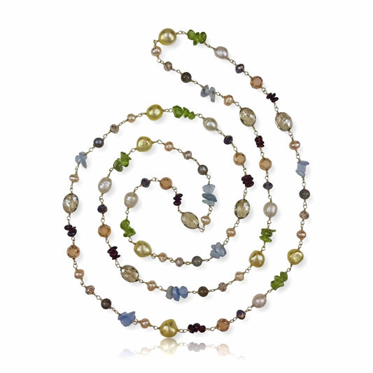 Multi-Gemstones Beaded-Wire Wrapped Necklace