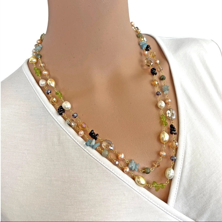 Multi-Gemstones Beaded-Wire Wrapped Necklace