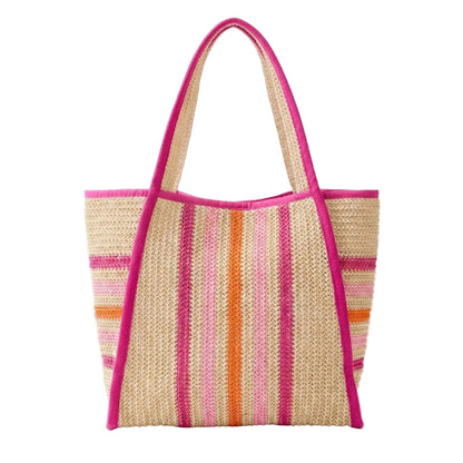 Oversized Striped Straw Beach Tote Bag