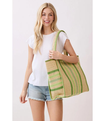 Oversized Striped Straw Beach Tote Bag