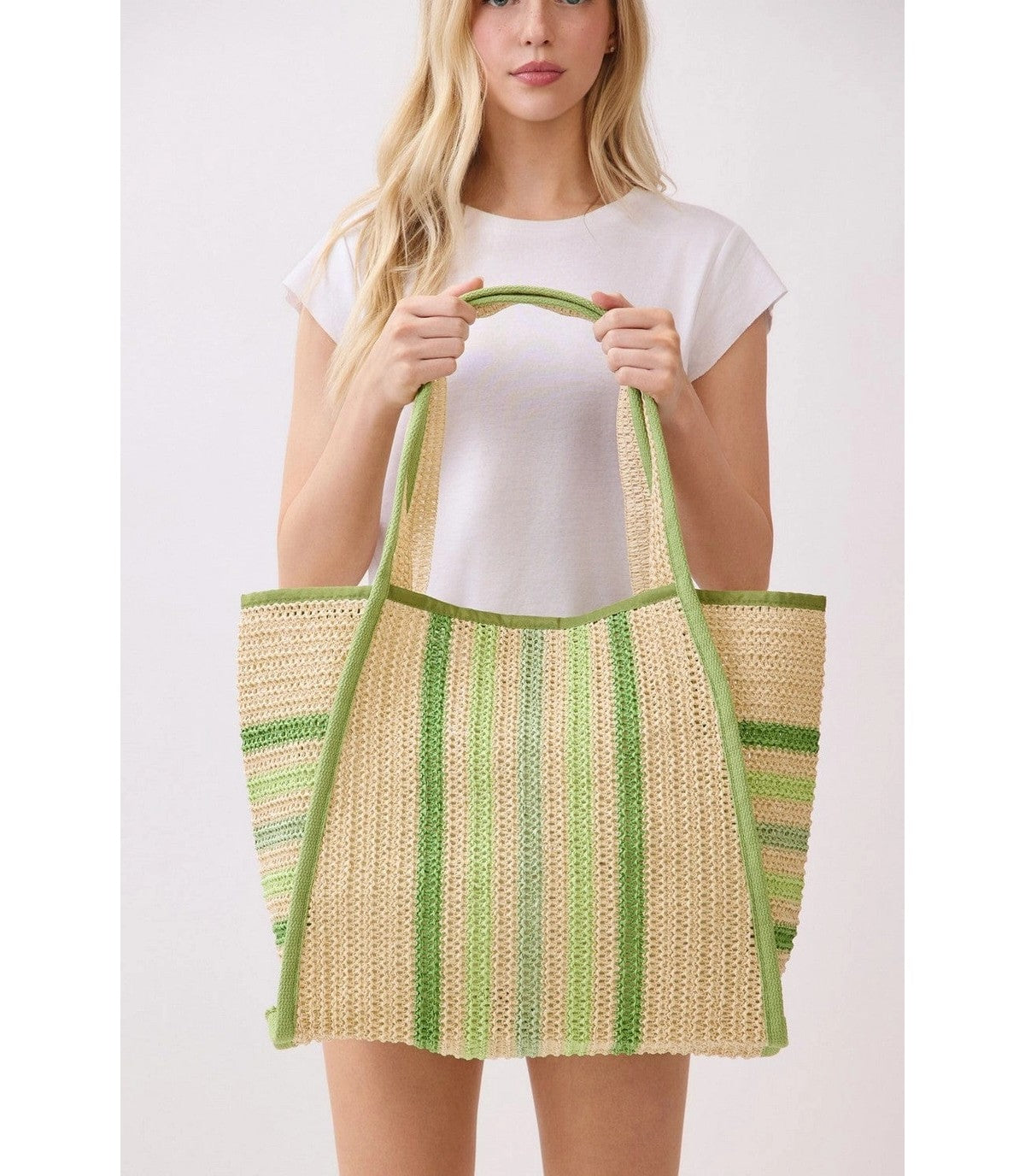 Oversized Striped Straw Beach Tote Bag