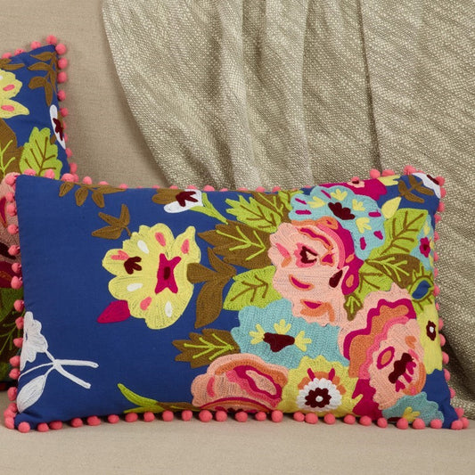 Colorful Embroidered Floral Throw Pillow