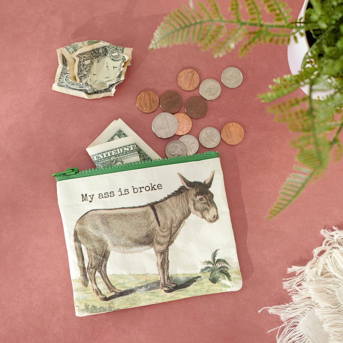 "My Ass is Broke" Donkey Zipper Wallet - Coin Purse