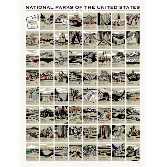 National Parks Scratch-Off Chart - 12" X 16" Poster Print