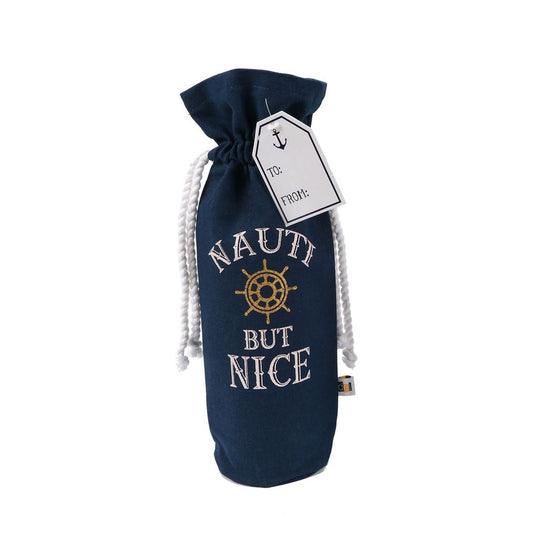 Nautical Wine Gift Tote Bag (Nauti But Nice, Ship's Wheel)