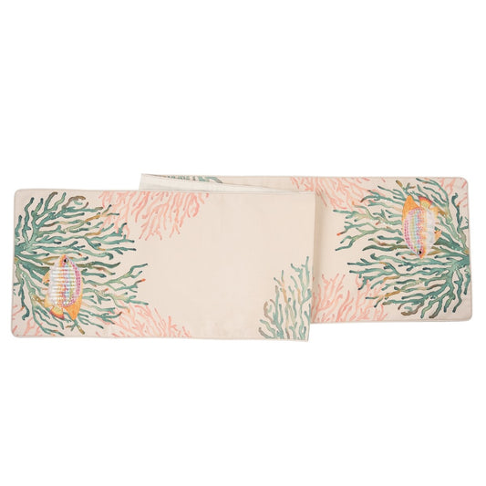 Embroidered Fish & Coral Table Runner