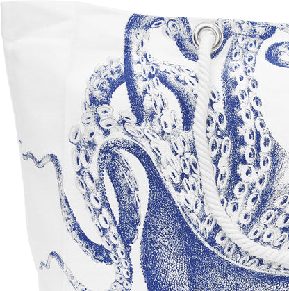 Octopus Beach Tote Bag (White, Blue)