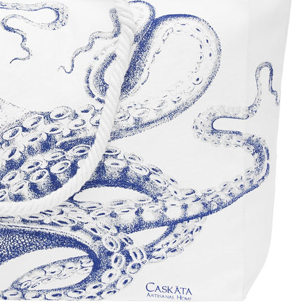 Octopus Beach Tote Bag (White, Blue)