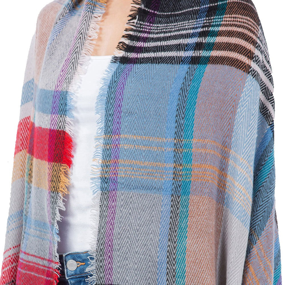 Oversized Frayed Edge Soft Weave Plaid Scarf (Red)