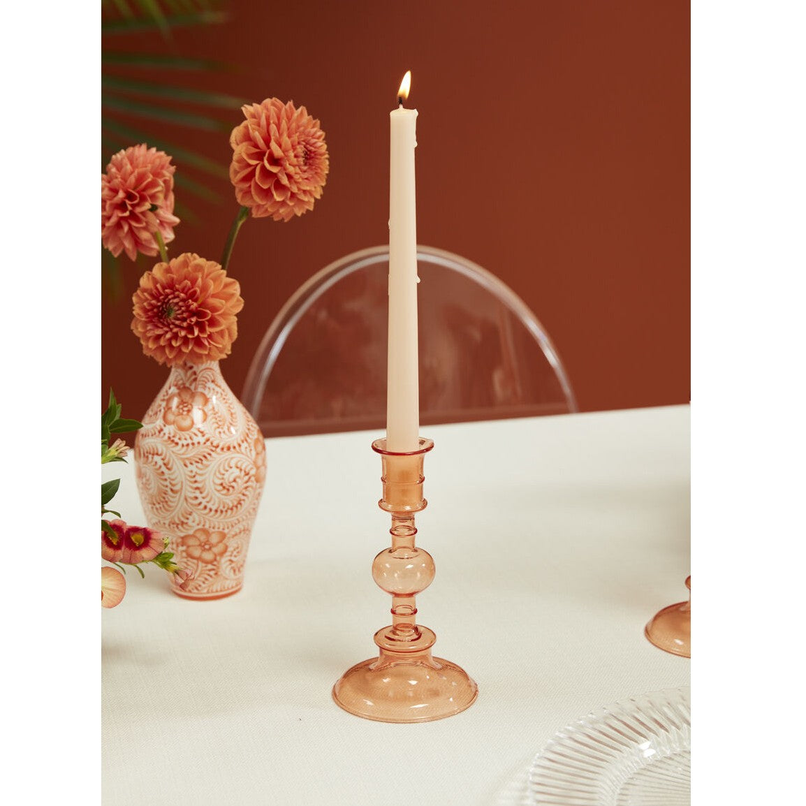 Peach Glass Maren Taper Candleholder