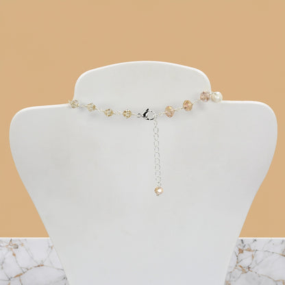 Pearl Flower Blossom Cascading Layered Crystal Necklace