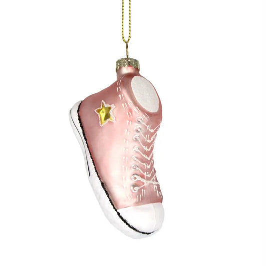 Pink High Top Sneaker Glass Christmas Tree Ornament