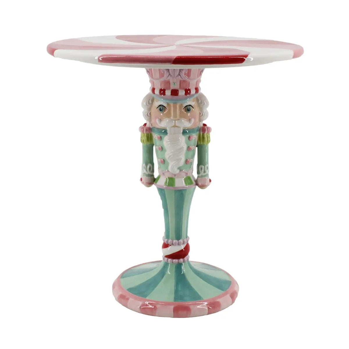 Pink and Green Nutcracker Dessert Cake Plate Pedestal