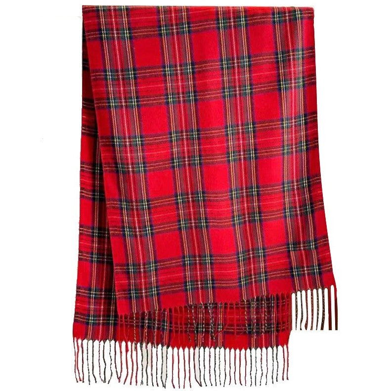 Red Tartan Plaid Scarf with Fringe