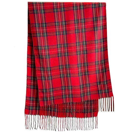 Red Tartan Plaid Scarf with Fringe