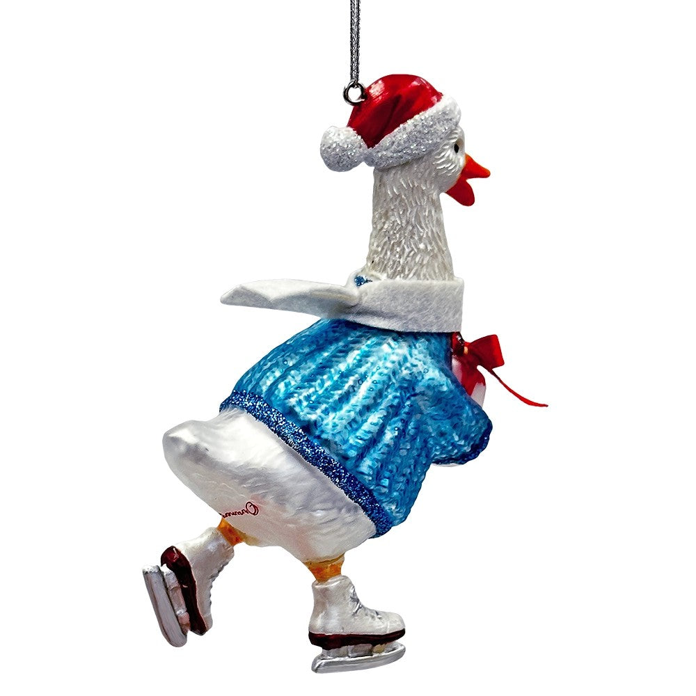 Ice Skating Duck Goose Glass Christmas Tree Ornament