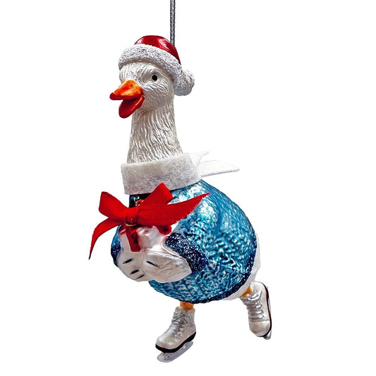 Ice Skating Duck Goose Glass Christmas Tree Ornament