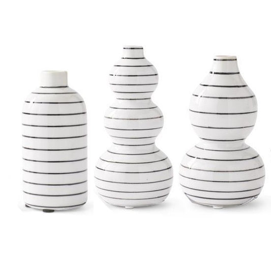 Porcelain White and Black Striped Budvases