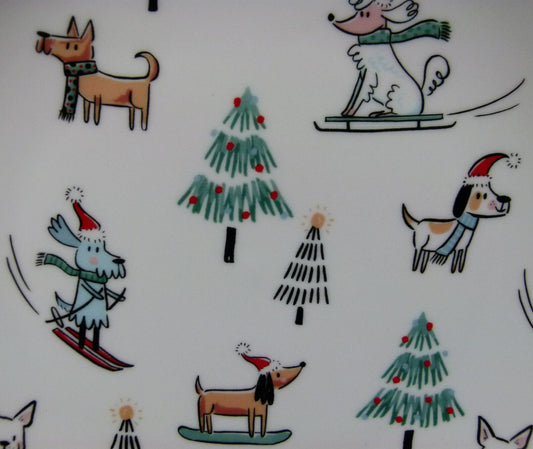 Pupski Winter Dog Skiing & Sledding Dish Plate (Set of 4)