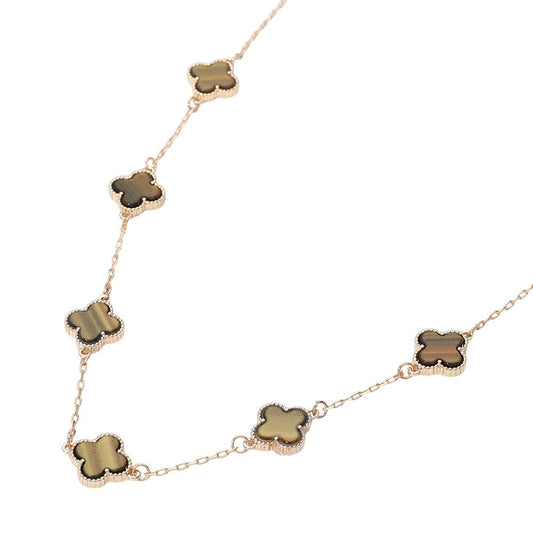 Quatrefoil Stone Station Necklace (Brown, Gold)