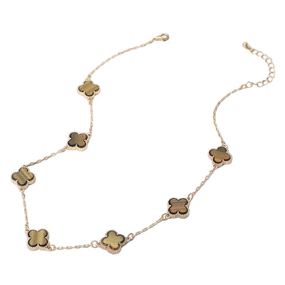 Quatrefoil Stone Station Necklace (Brown, Gold)