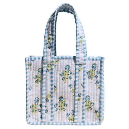 Quilted Floral and Striped Tote Bag