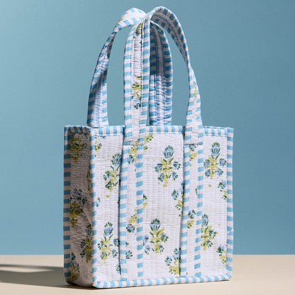 Quilted Floral and Striped Tote Bag