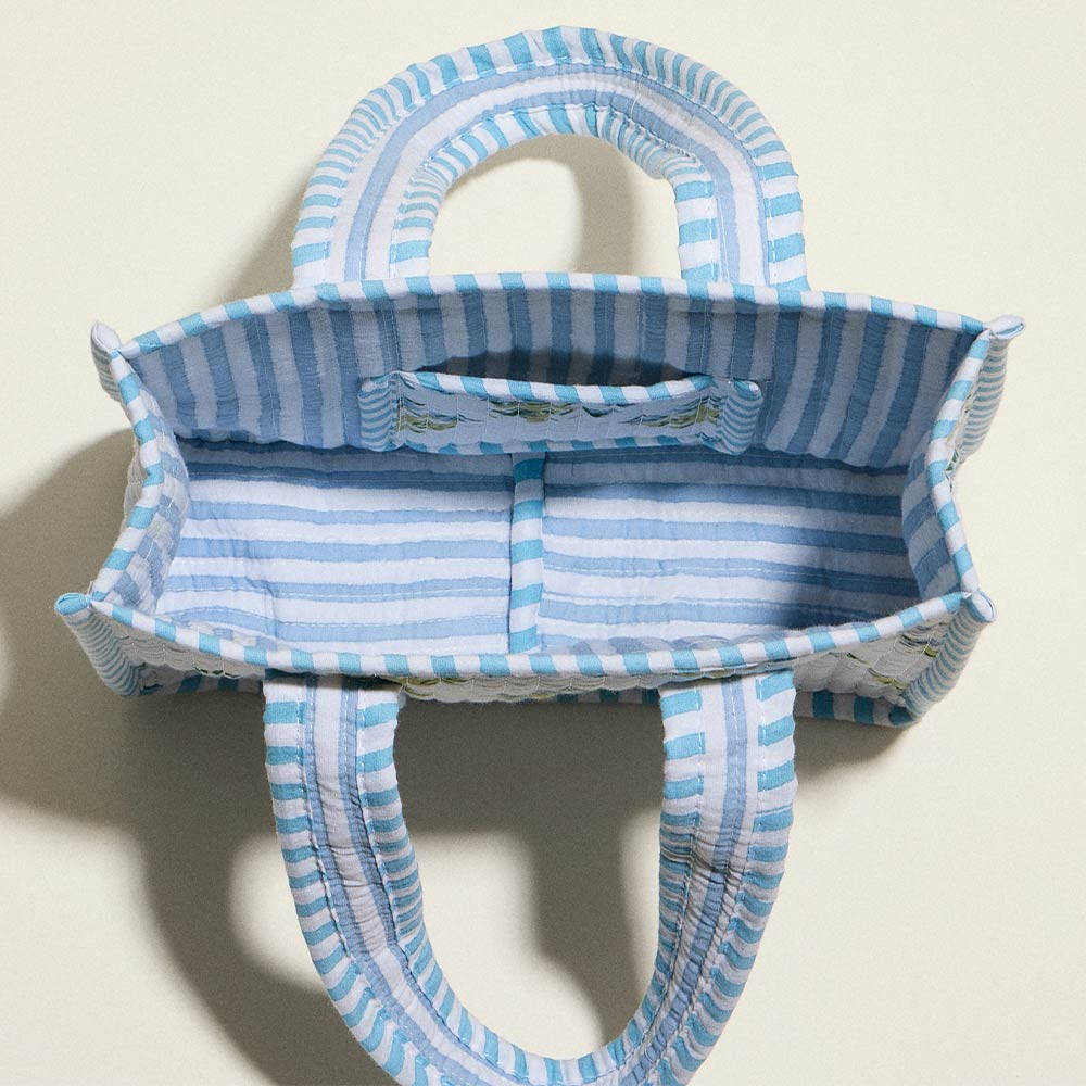 Quilted Floral and Striped Tote Bag