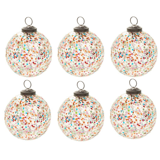 Glass Confetti Rainbow Glitter Christmas Tree Ornament (Set of 6)