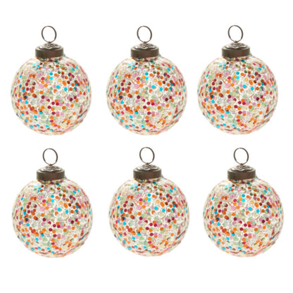 Glass Confetti Rainbow Glitter Christmas Tree Ornament (Large, Set of 6)