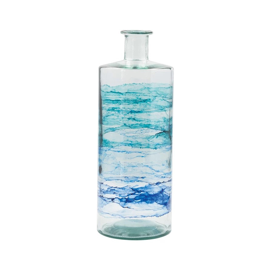 Tall Blue Ombre Recycled Glass Vase
