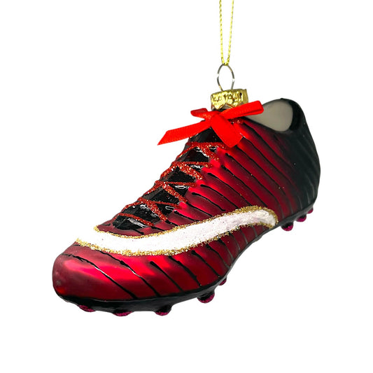 Red Soccer Sneaker Cleat Glass Christmas Tree Ornament