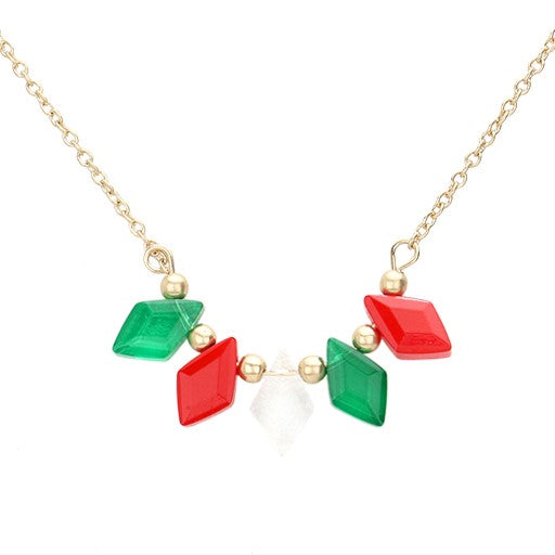 Rhombus Beaded Pendant Necklace (Red, Green, White)