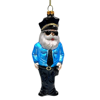 Police Officer Santa Glass Christmas Tree Ornament