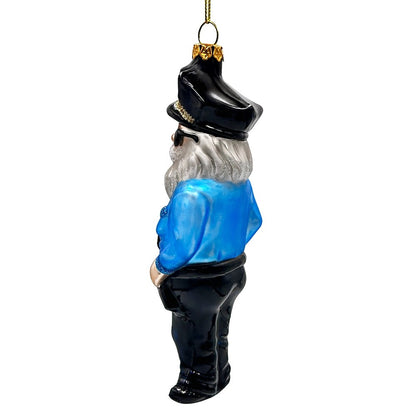 Police Officer Santa Glass Christmas Tree Ornament