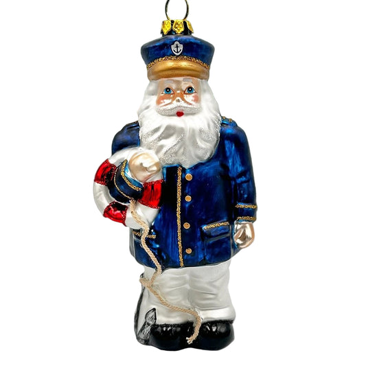 Ship Captain Santa Glass Christmas Tree Ornament