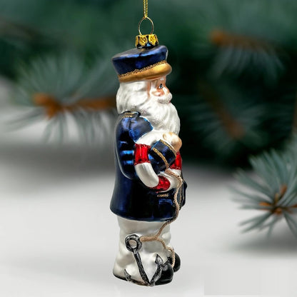 Ship Captain Santa Glass Christmas Tree Ornament