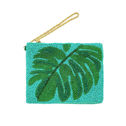 Tropical Leaf Seed Bead Mini Purse Bag Clutch