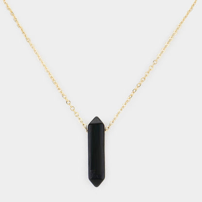 Semi-Precious Natural Stone Pendant Necklace (Black)