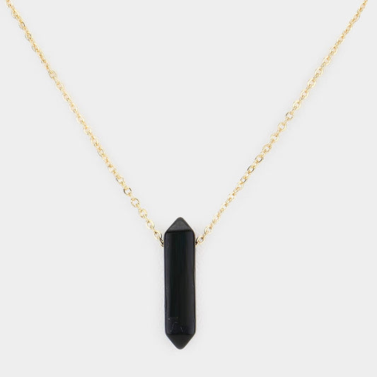Semi-Precious Natural Stone Pendant Necklace (Black)