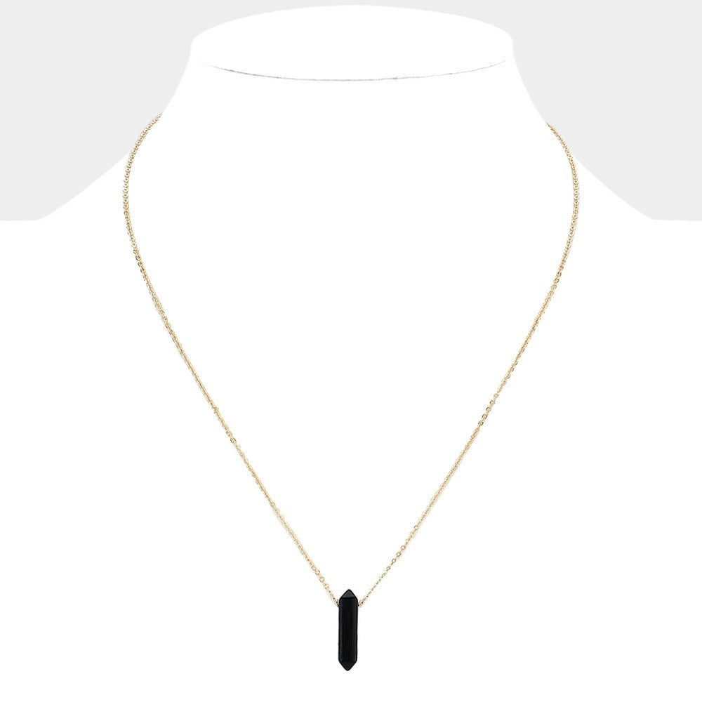 Semi-Precious Natural Stone Pendant Necklace (Black)