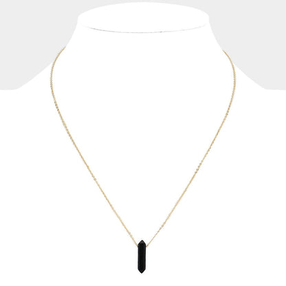 Semi-Precious Natural Stone Pendant Necklace (Black)