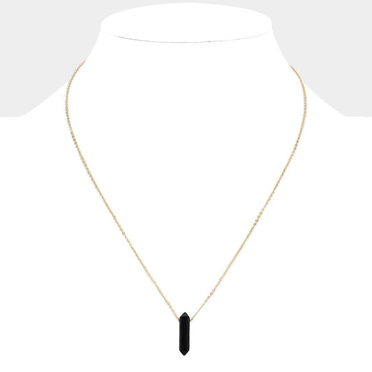 Semi-Precious Natural Stone Pendant Necklace (Black)