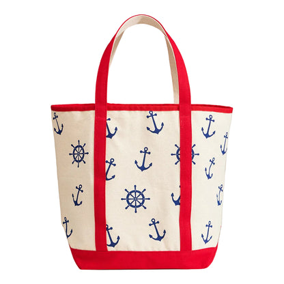 Nautical Anchor & Ships Wheel Beach Tote Bag