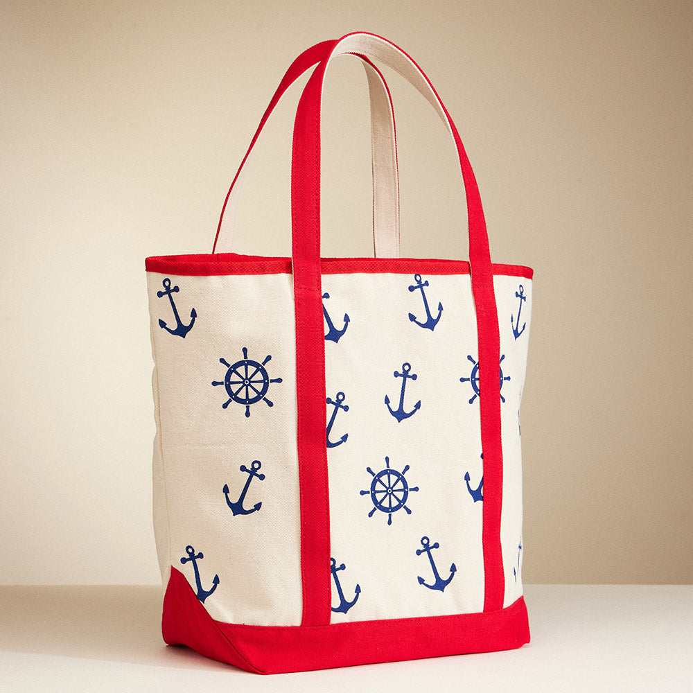 Nautical Anchor & Ships Wheel Beach Tote Bag