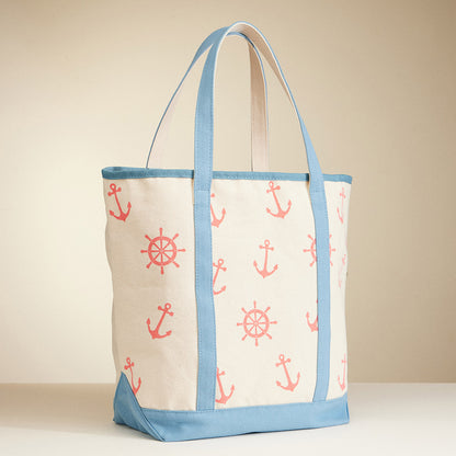 Nautical Anchor & Ships Wheel Beach Tote Bag
